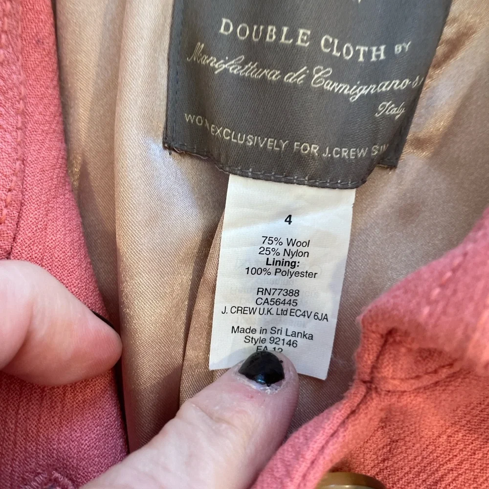 J. Crew Pink Double Cloth Wool  Trench Coat- Size 4 - Picture 14 of 16